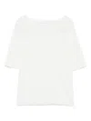 Majestic Filatures White Linen Sweater With Crew Neck Short Sleeves Ribbed Trim In White