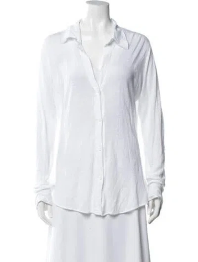 Pre-owned Majestic Linen V-neck Button-up Top In White