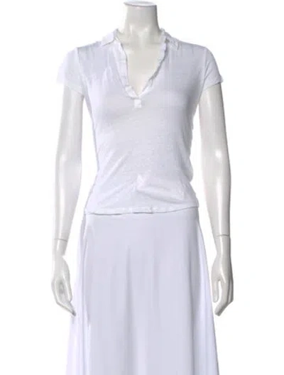 Pre-owned Majestic Linen V-neck Polo In White