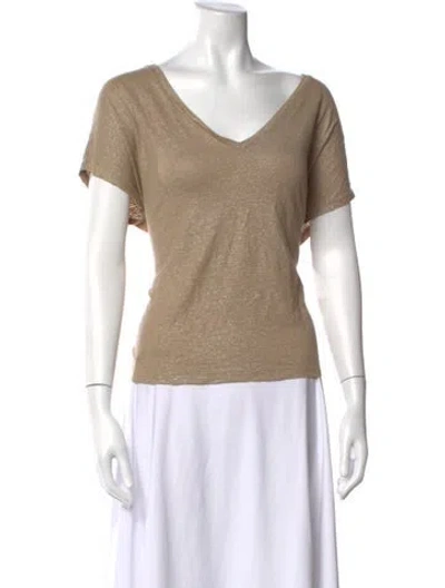 Pre-owned Majestic Linen V-neck T-shirt In Brown