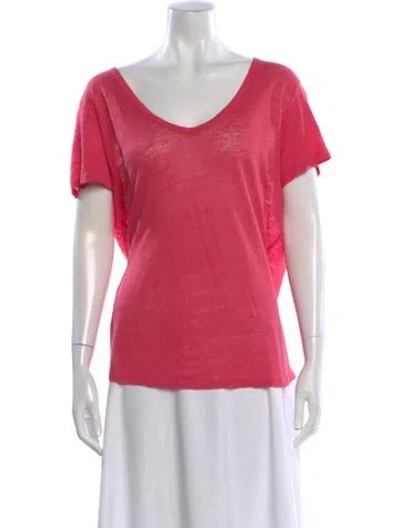 Pre-owned Majestic Linen V-neck T-shirt In Pink