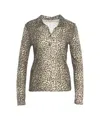 Majestic Long-sleeve Semi-sheer Polo With Animal Print In Multi