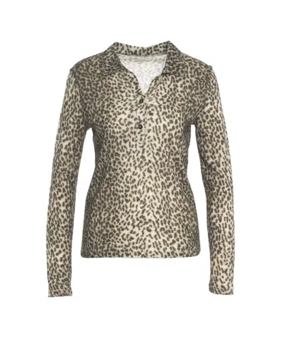 Majestic Long-sleeve Semi-sheer Polo With Animal Print In Multi