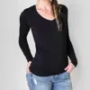 Majestic V Neck Long Sleeve Tee In Black