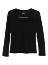Majestic Long-sleeved Black V-neck Sweater In Cotton-cashmere Blend In Black