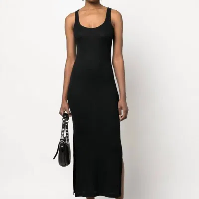 Majestic Lyocell Cotton Rib Tank Dress With Slits In Black