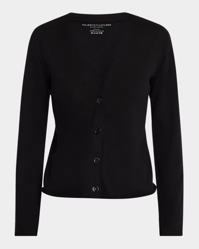 Majestic Machine Washable Cashmere Cardigan In Noir