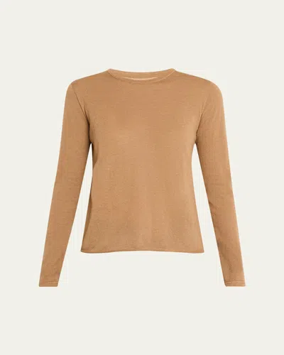 Majestic Machine Washable Cashmere Crewneck Pullover In Camel