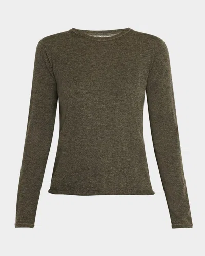 Majestic Machine Washable Cashmere Crewneck Pullover In Kaki Chine