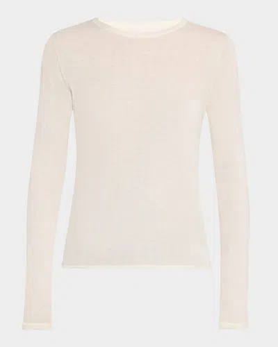 Majestic Machine Washable Cashmere Crewneck Pullover In Milk