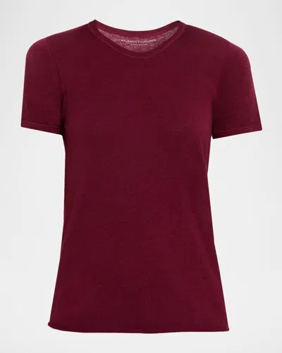 Majestic Machine Washable Cashmere Crewneck T-shirt In Burgundy