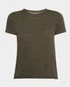 Majestic Cashmere Crewneck Tee In Kaki Chine