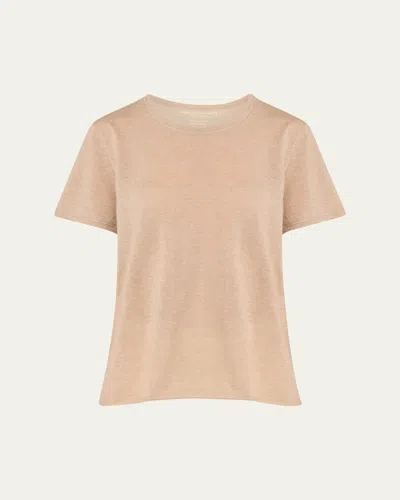 Majestic Machine Washable Cashmere Crewneck T-shirt In Tan