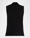 Majestic Machine Washable Cashmere Sleeveless Turtleneck In Black