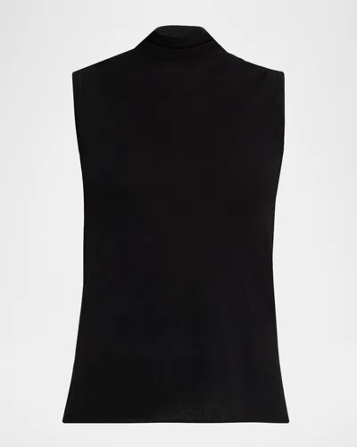 Majestic Machine Washable Cashmere Sleeveless Turtleneck In Black