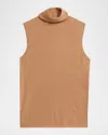 Majestic Machine Washable Cashmere Sleeveless Turtleneck In Brown