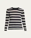 Majestic Machine Washable Cashmere Striped Pullover In Black