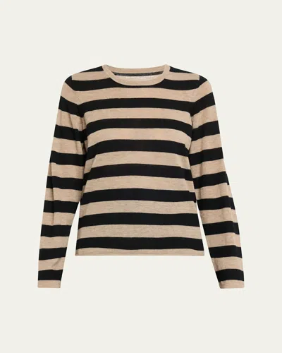 Majestic Machine Washable Cashmere Striped Pullover In Ficell