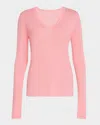 Majestic Machine Washable Cashmere V-neck Pullover In Pink