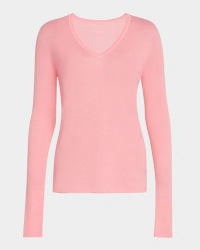 Majestic Machine Washable Cashmere V-neck Pullover In Pink