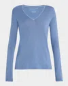 Majestic Machine Washable Cashmere V-neck Pullover In Baltic