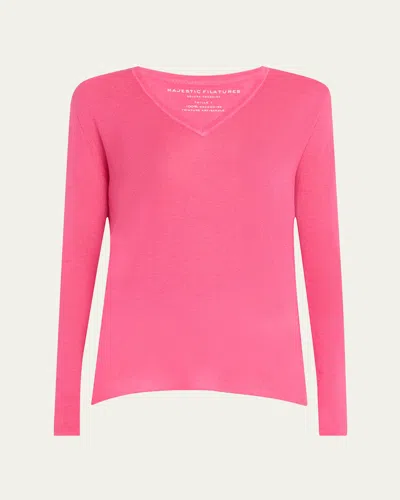 Majestic Machine Washable Cashmere V-neck Pullover In Red