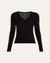Majestic Machine Washable Cashmere V-neck Pullover In Black
