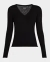 Majestic Machine Washable Cashmere V-neck Pullover In Black