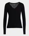 Majestic Machine Washable Cashmere V-neck T-shirt In Black