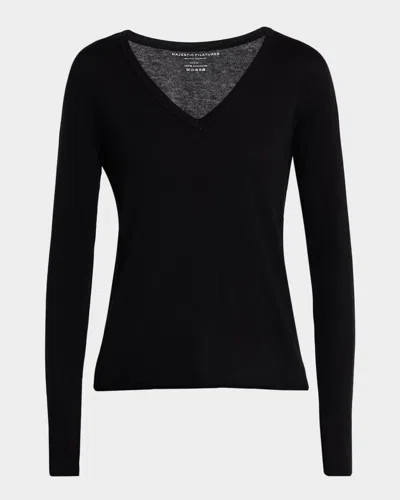 Majestic Machine Washable Cashmere V-neck T-shirt In Black