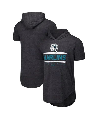 Majestic Men's Black Florida Marlins Tri-blend Hoodie T-shirt