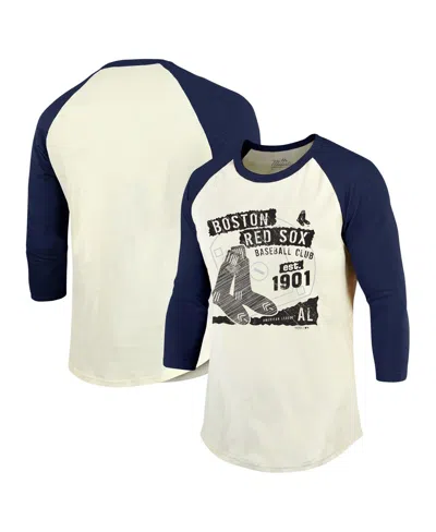 Majestic Men's Cream/navy Boston Red Sox Raglan 3/4-sleeve T-shirt In Cream Navy