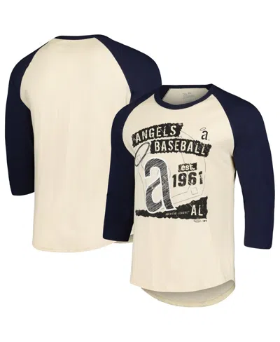 Majestic Men's Cream/navy Los Angeles Angels Raglan 3/4-sleeve T-shirt In Cream,navy