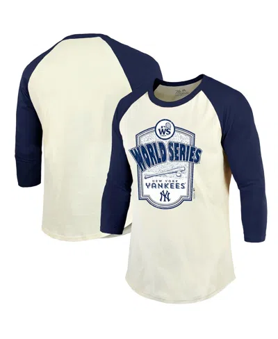 Majestic Men's Cream/navy New York Yankees 2024 World Series Raglan Softhand 3/4-sleeve T-shirt In Cream,navy