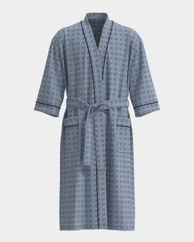 Majestic Men's Grecian Cotton Woven Robe In Blue