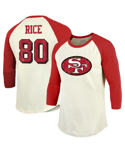 Majestic Men's Jerry Rice Cream/scarlet San Francisco 49ers Retired Player Name Number 3/4 Raglan Sleeve T-sh In Red