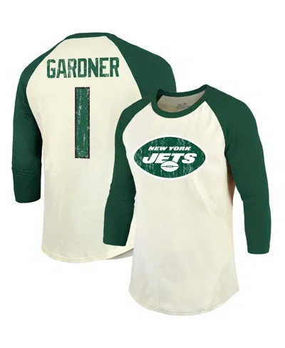 Majestic Men's  Threads Ahmad Sauce Gardner Cream, Green New York Jets Player Name And Number Raglan In Cream,green