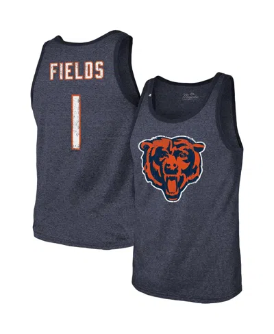 Majestic Men's  Threads Justin Fields Heathered Navy Chicago Bears Player Name And Number Tri-blend T