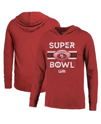 Majestic Men's  Threads Scarlet Distressed San Francisco 49ers Super Bowl Lviii Tri-blend Soft Hand L