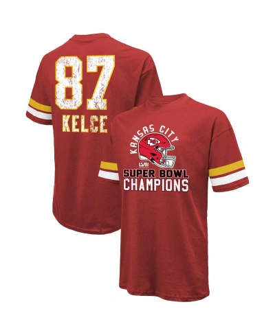 Majestic Men's  Threads Travis Kelce Red Distressed Kansas City Chiefs Super Bowl Lviii Name And Numb
