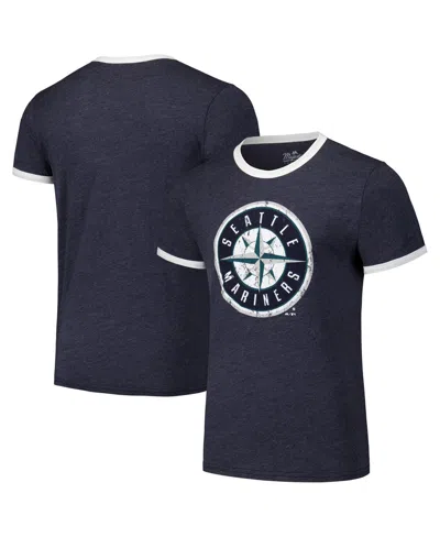 Majestic Men's Navy Seattle Mariners Ringer Tri-blend T-shirt In Blue