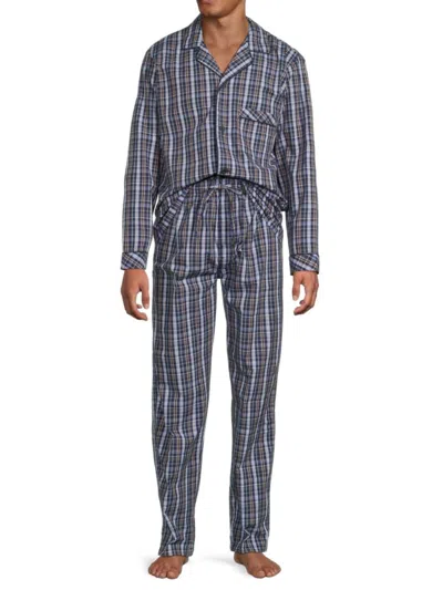 Majestic Men's Poplin Long-sleeve Pajama Set In Blue