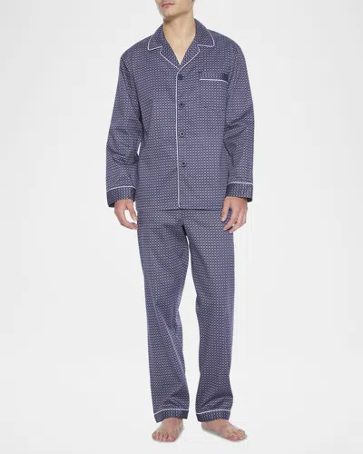 Majestic Men's Revival Woven Sateen Long Pajama Set In Navy