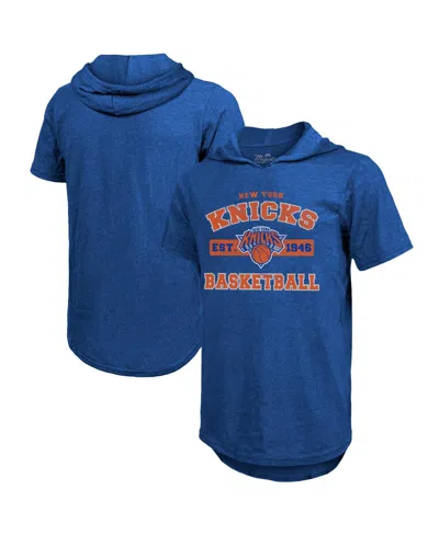Majestic Men's Royal New York Knicks Tri-blend Hoodie T-shirt In Blue