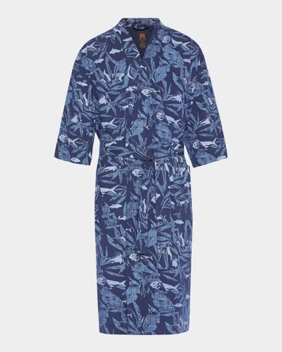 Majestic Men's Sea Change Knit Jersey Kimono Robe In Blue