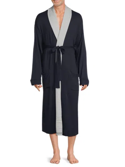 Majestic Men's Shawl Collar Belted Robe In Navy