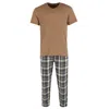 Majestic Men's Short Sleeve And Flannel Pant Pajama Set In Brown