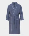 Majestic International Shawl Collar Woven Viscose & Cotton Robe In Blue