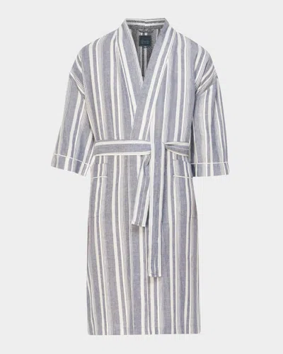Majestic Men's Summer Woven Stripe Kimono Robe In White