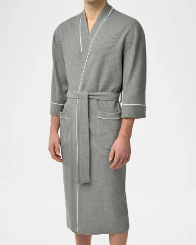 Majestic Men's Waffle Knit Kimono Robe In Gray